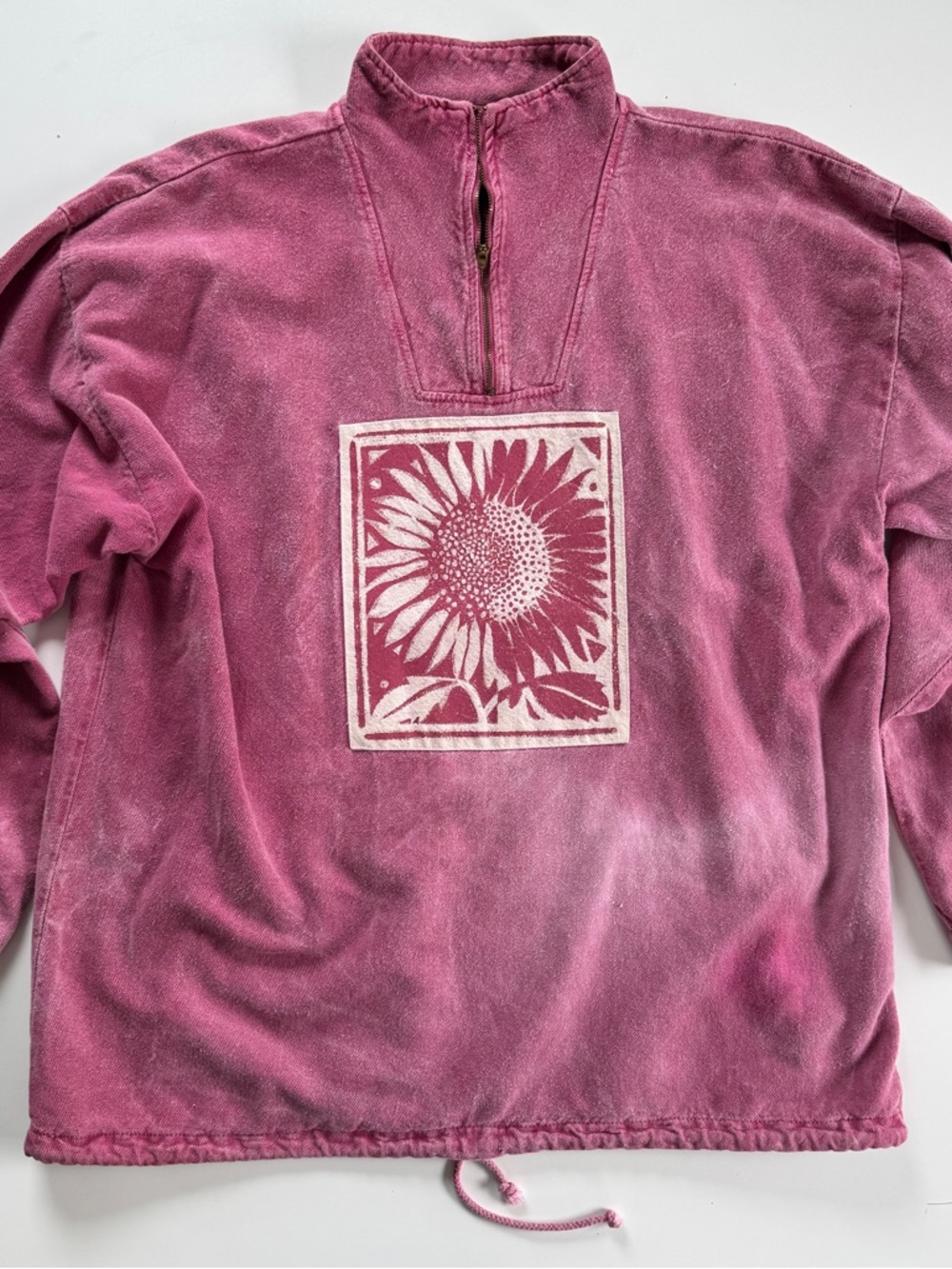 Vintage By Taylor Hot Pink denim Sunflower Pullover quarter-zip Shacket 90s L/XL